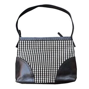 FRANCHI Black Plaid Purse 11”x9”x2.5” Faux Leather & Fabric